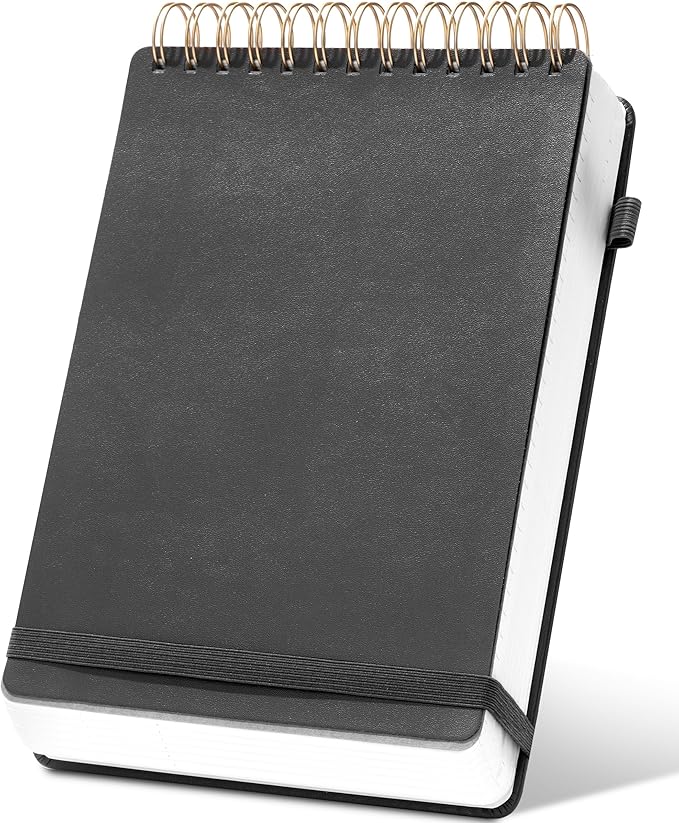 Yoment Top Spiral Notebook Leather Large Steno Pads 240 Pages Spiral Notepad for Work 7x10 Top Bound Steno Notebook, 100 GSM Thick Paper, Left Handed Notebooks for Office College School, Black