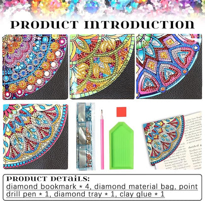 AiYuanzsh 4 Pieces Diamond Painting Kits Mandala Bookmarks DIY Leather Corner Bookmark Art Craft 5D Special Shaped Crystal Paint by Numbers for Adults Gift (10x10 cm)