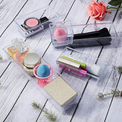 DCA 14 PCS Clear Plastic Drawer Organizer Tray, 4 Sizes Desk Drawer Divider Organizers and Storage Bins for Makeup, Kitchen Utensils, Jewelries and Gadgets