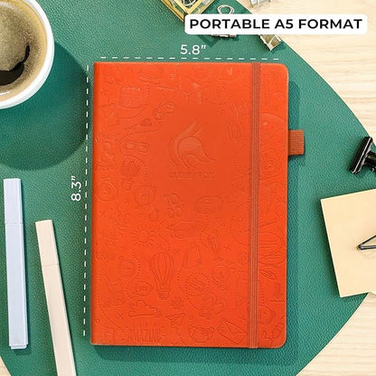 Clever Fox Dotted Journal 2.0 – Compact Planning and Sketching Dot Grid Notebook 120 GSM Thick, No-Bleed Paper – Planner with Pen Loop, Pocket, Ribbons, Stickers A5 - Orange