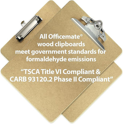 Officemate Recycled Wood Clipboards, 6 Inch Clip, 12 Pack Clipboards, Letter Size (9 x 12.5 Inches), Brown (83712)