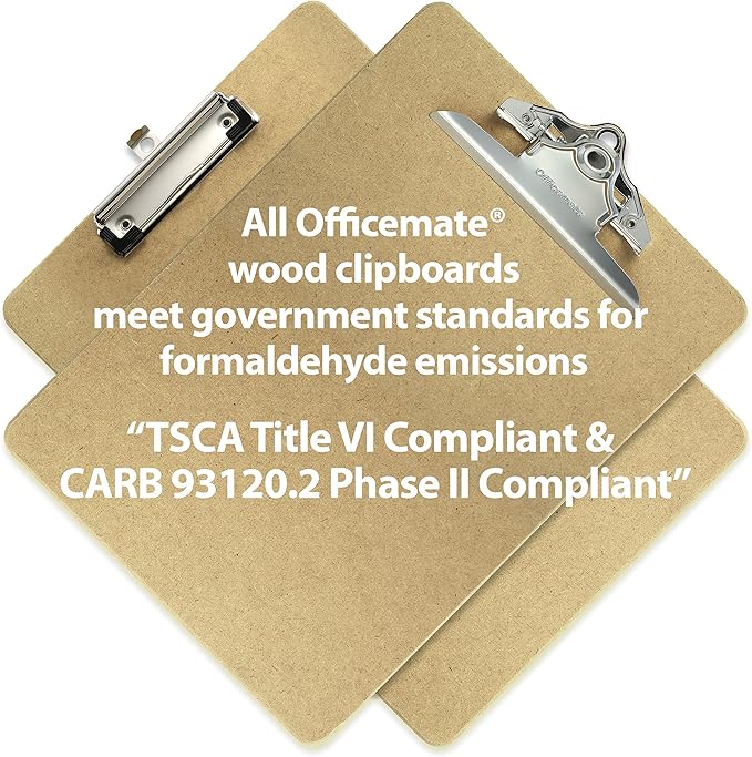 Officemate Recycled Wood Clipboard, Letter Size, 9" x 12.5" with 6" Clip, 3 Pack (83133),Brown