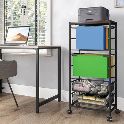 EasyPAG Rolling File Cart on Wheels with 2 Mobile Letter & Legal Size Hanging File Folder Rack and 2 Pull-Out Drawers for Home Office, Black