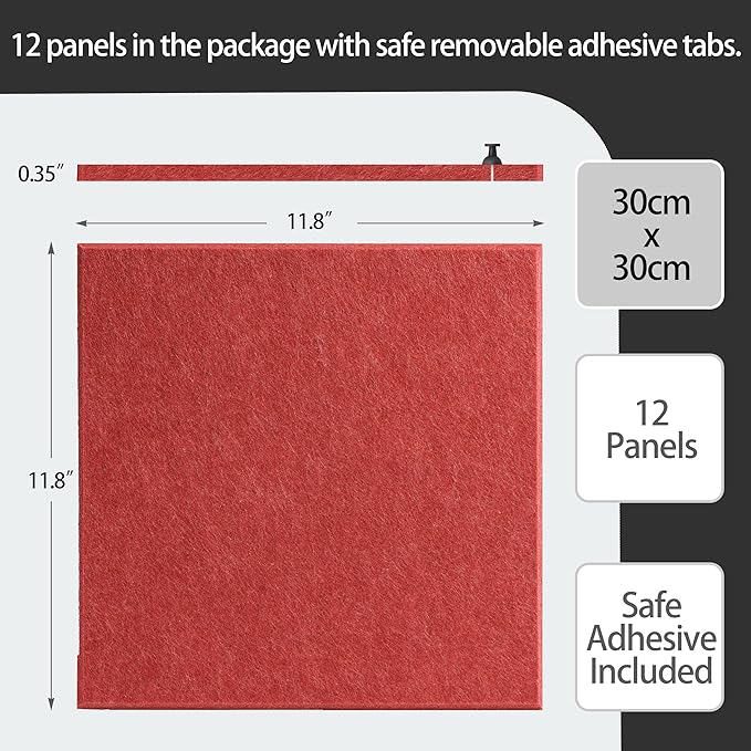 Large Felt Bulletin Board(48" x 36"),Cork Board Alternative,12 Pack Felt Wall Tiles with Safe Removable Adhesive Tabs,Notice Pin Board/Message Board/Vision Board for Office, School & Home