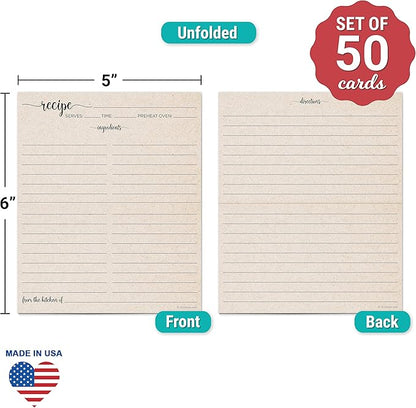 321Done Folding Recipe Cards (Set of 50) Rustic Kraft Tan, From the Kitchen Of - Folds to 3x5 from 6x5 - Retro Vintage Minimalist Wedding Baby Bridal Shower Boho - Made in USA - Double-Sided, Folded