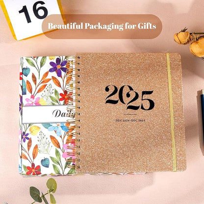 2025 Hardcover Planner Weekly and Monthly, Dec 2024–Dec 2025, Large Spiral Bound Planners 2025 for Women Gifts, 8.3" x 9.3",13 Month Calendar with 13 Tabs, 3 Sticker Sheets, Gold