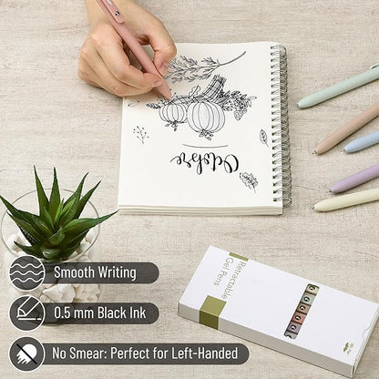 Mr. Pen- Retractable Gel Pens, 6 Pack, Pastel Barrels, Black Gel Pens, Fast Dry, Gel Pens Fine Point 0.7mm, Retractable Pens, Cute Pens, Gel Ink Pens, Black Pens, Aesthetic Pens for Journaling