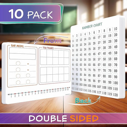 SCRIBBLEDO Bar Model 9”x12” Small White Board Dry Erase Sheets Math Manipulatives Number Chart Ten Frame Number Line Math Supplies Teacher Students Classroom Pack of 10 Sheets