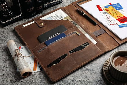 Personalized Leather Portfolio for Men, Engraved Leather Clipboard Portfolio Binder, Custom Leather Resume Padfolio for Women, Christmas Gift for His/Her (Notepad, Khaki-Custom)