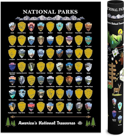 Bright Standards National Parks Scratch Off Map of United States Poster, ALL 63 National Parks Map, US Travel Maps, USA Gifts for Travelers Road Trip Adventure, Fits 12”x16” frame (Black/Gold)