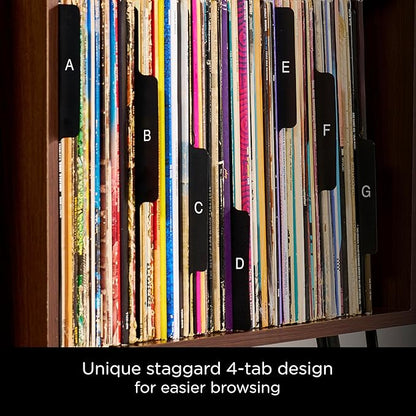 Carstens Heavy Duty Vinyl Record Dividers A-Z | 12" LP Organizer Tabs Pack of 26 | Black, Made in USA