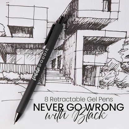 Loddie Doddie Gel Pens for Journaling & Note Taking - Black 8-Pack, 0.7 mm Medium Point, Smooth Writing, No Smudge, No Bleed Retractable Pens