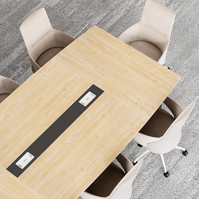 LITTLE TREE 8FT Conference Room Table, 94.48L x 47.21W x 29.52H Boat Shaped Meeting Table, Light Walnut