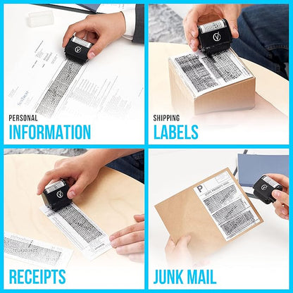 Identity Theft Protection Roller Stamps Wide Kit - Confidential Roller Stamp, Anti Theft, Privacy & Security Stamp, Designed for ID Blackout Security - Classy Black