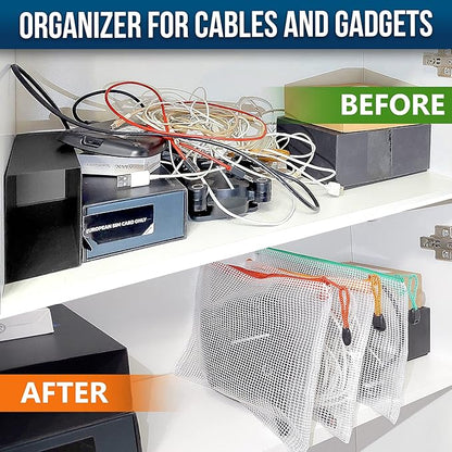 16 Pack Assorted Sizes Plastic Mesh Zipper Pouches for Storage & Organize Board Games - Puzzles - Documents - Bills - School and Office Supplies - Travel - Makeup - Multisize Mesh Zipper Pouch