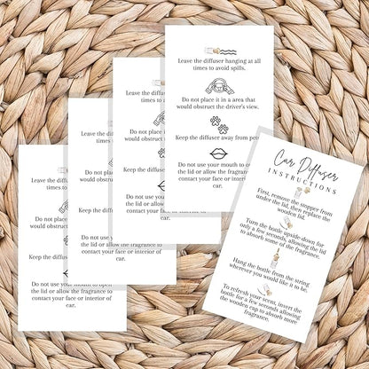 Car Diffuser Instruction Cards | Physical Printed 2" x 3.5" inches Business Card Size | Car Diffuser Supplies | White with Black Design
