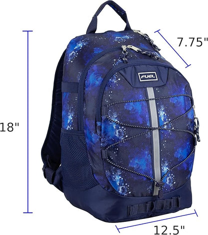 FUEL Hiking Backpack for Women Men Terra Sport, Travel, College, Gym, Work with Laptop Sleeve, Bungee, 18 Inches, Dark Blue Galaxy