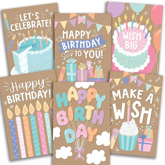 Hadley Designs 54 Happy Birthday Cards Bulk with Envelopes – Assorted Birthday Cards for Kids and Adults, Ideal for Personalization and Bulk Buyers (Doodle Kraft)