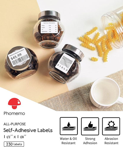 Phomemo [3x230 pcs] Labels Square Series, 1.57''x1.18'' (40x30mm) M110 M100 M220 M221 Labels, White, 230 Labels/Roll, 3 Rolls, All-Purpose Adhesive Thermal Phomemo Original, Compatible with Ponek