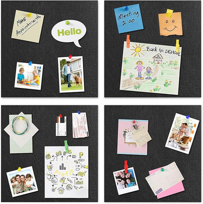 AKTOP Black Cork Bulletin Board 12x12, 1/2" Thick Felt Cork Board Tiles 9 Pack, Small Square Pin Board for Wall, Self Adhesive Corkboards with 120 Push Pin Wood Clips for School, Home & Office