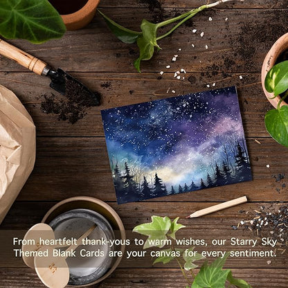 Blank Cards with Envelopes All Occasion,Watercolor Starry Night Sky Design Blank Greeting Cards 4x6,20Pack -Blank Greeting Cards,Note Cards with Matching Peel-and-Seal Rustic Envelopes