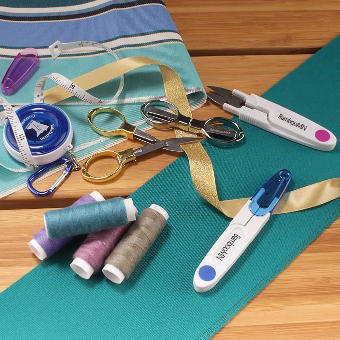 JubileeYarn Portable Travel Safety Folding Scissors Set, One Rose Gold, One Black, Two Thread Snips, and a Fabric Measuring Tape