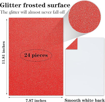 24 Sheets Red Glitter Cardstock Paper, A4 Premium Sparkly Paper for Scrapbook, DIY Projects, Party Decoration, Gift Box Wrapping 250GSM/92lb