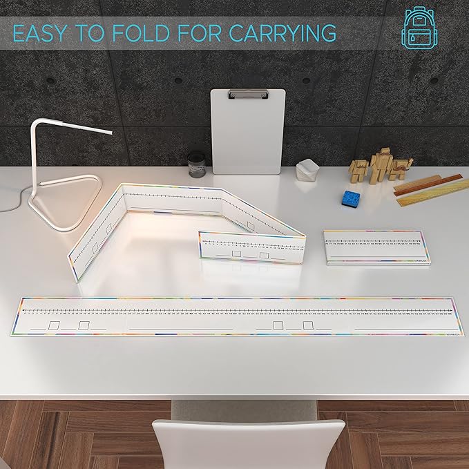 SCRIBBLEDO 0-100 Dry Erase Number Line Board for Students Double Sided 4 Feet with a Red & Black Dry Erase Marker Featuring 0-100 Number Line on One Side and Blank Line on The Reverse