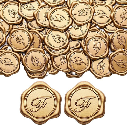 Yoption Initial F Wax Seal Stickers, 50 Pack Antique Gold Letter Self Adhesive Envelope Seal Stickers for Wedding Party Birthday Christmas (F)