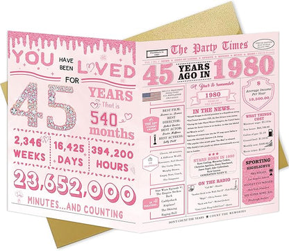 45th Birthday Gifts for Women，45th Birthday Decorations for Women，45 Bday Card，45 Year Old Bday Gifts for Mom Wife Sister Family Friends Bestie Coworker