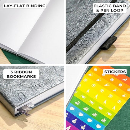 Clever Fox Dotted Journal 2.0 – Compact Planning and Sketching Dot Grid Notebook 120 GSM Thick, No-Bleed Paper – Planner with Pen Loop, Pocket, Ribbons, Stickers A5 - Silver Black