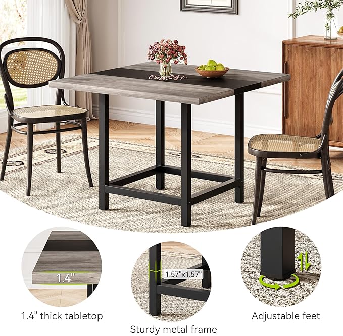 LITTLE TREE 39-Ince Square Small Conference Room Table for 4 People,Wood Computer Desk for Home Office, Small Space (Chair not Included)