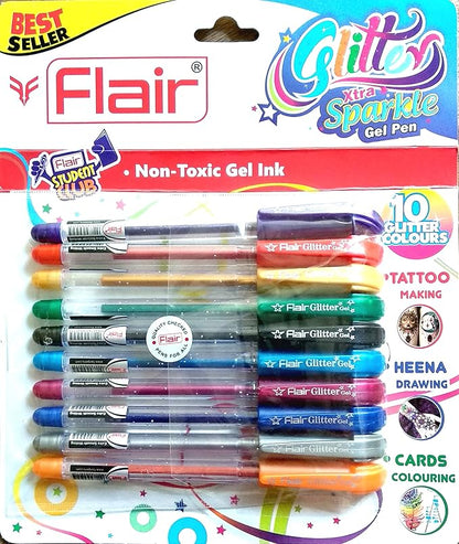 Flair Xtra Sparkle Glitter Gel 10 Colours Xtra Sparkle Gel Pen