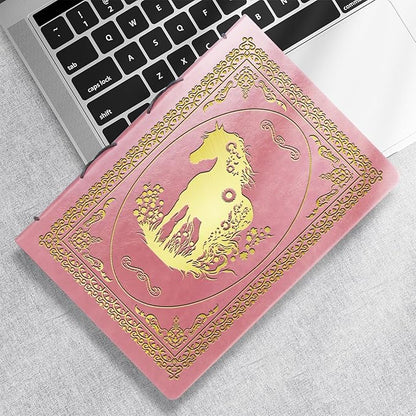 Pink A5 Horse Gifts for Women Girls Faux Leather Vintage Notebook Inspirational Horse Trainer Gift Hardcover Executive Notebook,200 Pages 120 Gsm Thick Ruled Paper With Pen,Horse Lover Gifts Equestrian Gift (Horse Pink)