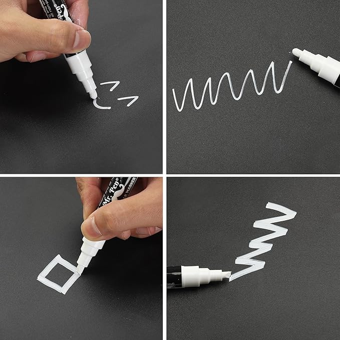 Mr. Pen- White Chalk Markers, 4 Pack, Dual Tip, 8 Assorted Colors, For Non-Porous Surfaces, Reversible Chisel and Bullet Tip