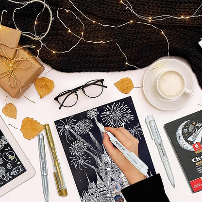 3 Colors Gel Pen Set, 6 Pack, 0.7mm Extra Fine Point,White,Gold and Silver Gel Ink Pens for Artists,White Pens for Black Paper,Artists Drawing,Journaling, Coloring ﻿ ﻿