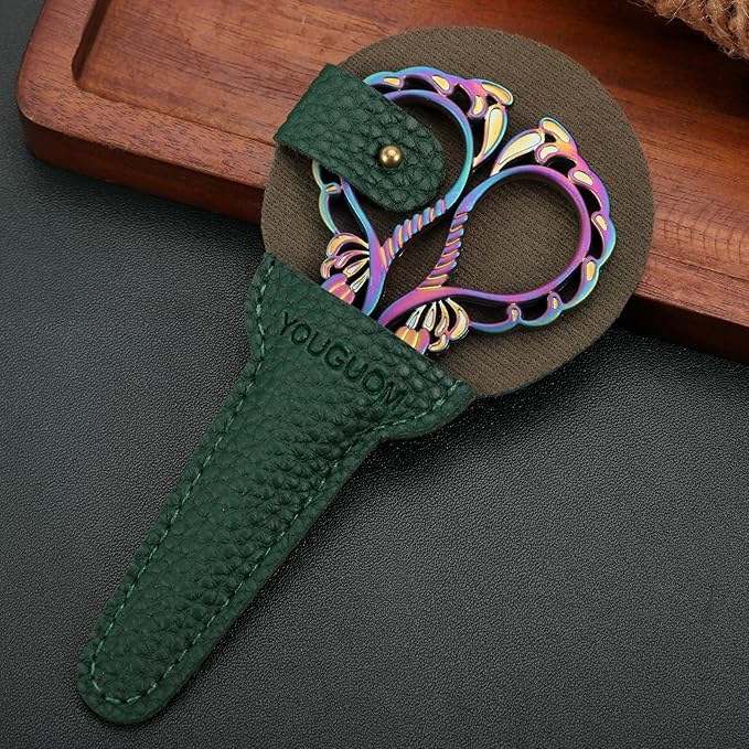 Embroidery Scissors Sheath Protector Craft Scissors Storage Cover Leather Case, 2Pieces Green