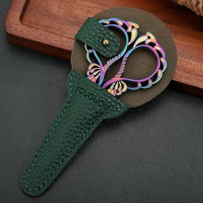 Embroidery Scissors Sheath Protector Craft Scissors Storage Cover Leather Case, 2Pieces Green