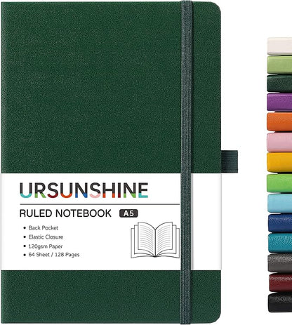 Ruled Notebook/Journal - Classic Lined Journal/Notebook, 5.3'' x 8.26'', Hardcover with Thick Paper, Banded + Pen Holder +Inner Pocket - Turquoise