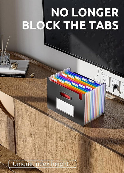 ThinkTex 12 Pockets Accordion File Organizer, Upright & Coverless, Monthly Colorful Tabs, Larger Capacity Expanding File Folder, Letter/A4 Size for School, Home and Office - Black
