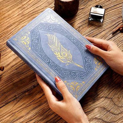 CAGIE 320 Pages Thick Hardcover Journaling Notebooks Vintage Leather Journal for Women Men A5 College Ruled Journals for Writing with Gift Box, 5.7 x 8.3 in, Light Blue