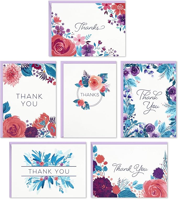 Hallmark Thank You Cards Assortment, Painted Flowers (48 Cards with Envelopes for Baby Showers, Wedding, Bridal Showers, All Occasion)