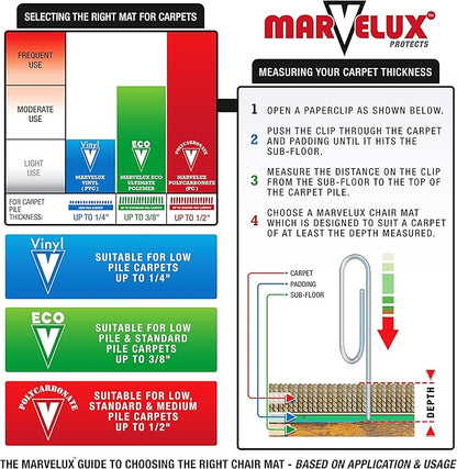 Marvelux Office Chair Mat for Low Pile Carpets 45" x 53” Clear Vinyl Protector Mat for Under Desks, Rectangular PVC Carpeted Floor Mat for Gaming Chairs and Computer Desks
