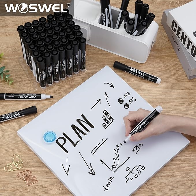 Dry Erase Markers, 60 Bulk Pack, Black Chisel Tip Whiteboard Markers, Chisel Point Low Odor Dry Erase Markers