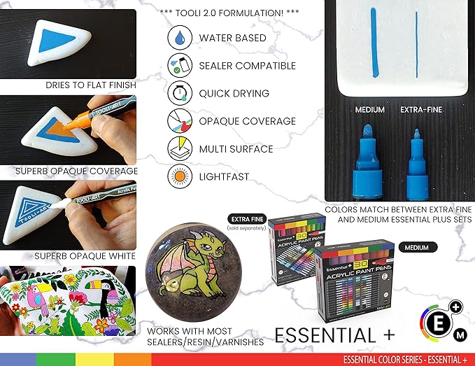 Acrylic Markers, Paint Pens Assorted Vibrant Markers for Rock Painting, Canvas, Glass, Mugs, Wood, Ceramic, Fabric, Metal, Scrapbooking. Non Toxic, Quick Dry, Multi-Surface, Lightfast (MEDIUM)