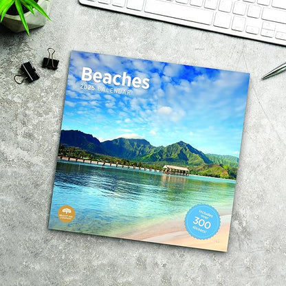 2025 Beaches Monthly Wall Calendar by Bright Day, Includes Over 300 Stickers, 12 x 12 Inch