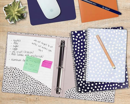 Steel Mill & Co Cute Large Spiral Notebook College Ruled, 11" x 9.5" with Durable Hardcover and 160 Lined Pages, Navy Dots