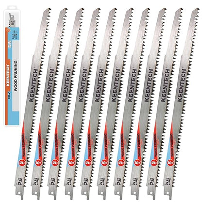 KEENTECH CR-V Sawzall Pruning Blades, 12 Inch 5TPI, with Fleam Ground Teeth for Tree Branch Root Wood, PVC Pipe Cutting, Reciprocating Saw Blade Fast Cutting for Professional, DIYer, Gardener, 10 Pack
