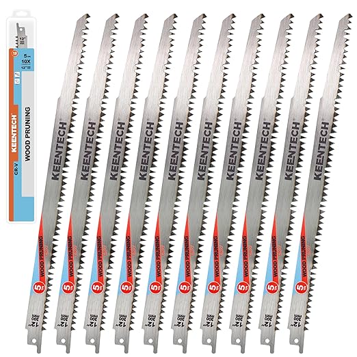 KEENTECH CR-V Sawzall Pruning Blades, 12 Inch 5TPI, with Fleam Ground Teeth for Tree Branch Root Wood, PVC Pipe Cutting, Reciprocating Saw Blade Fast Cutting for Professional, DIYer, Gardener, 10 Pack