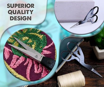 Embroidery Scissors Sewing Sharp Shears Fabric Crafting Scissor for Threading Art Home Crafts, Office Work, Stainless Steel Vintage Stork Style Safety Needlework Cross-Stitch Tailor Scissors